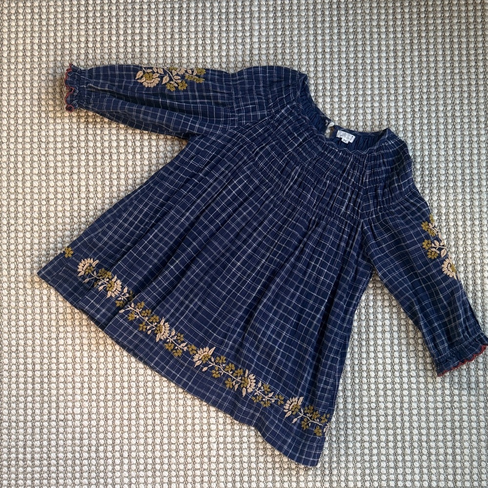 Lali Navy Plaid Embroidered Dress